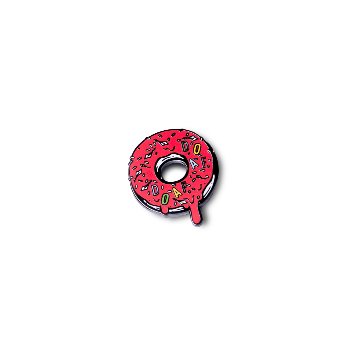 Pink donut with DOAF logo text on a white background