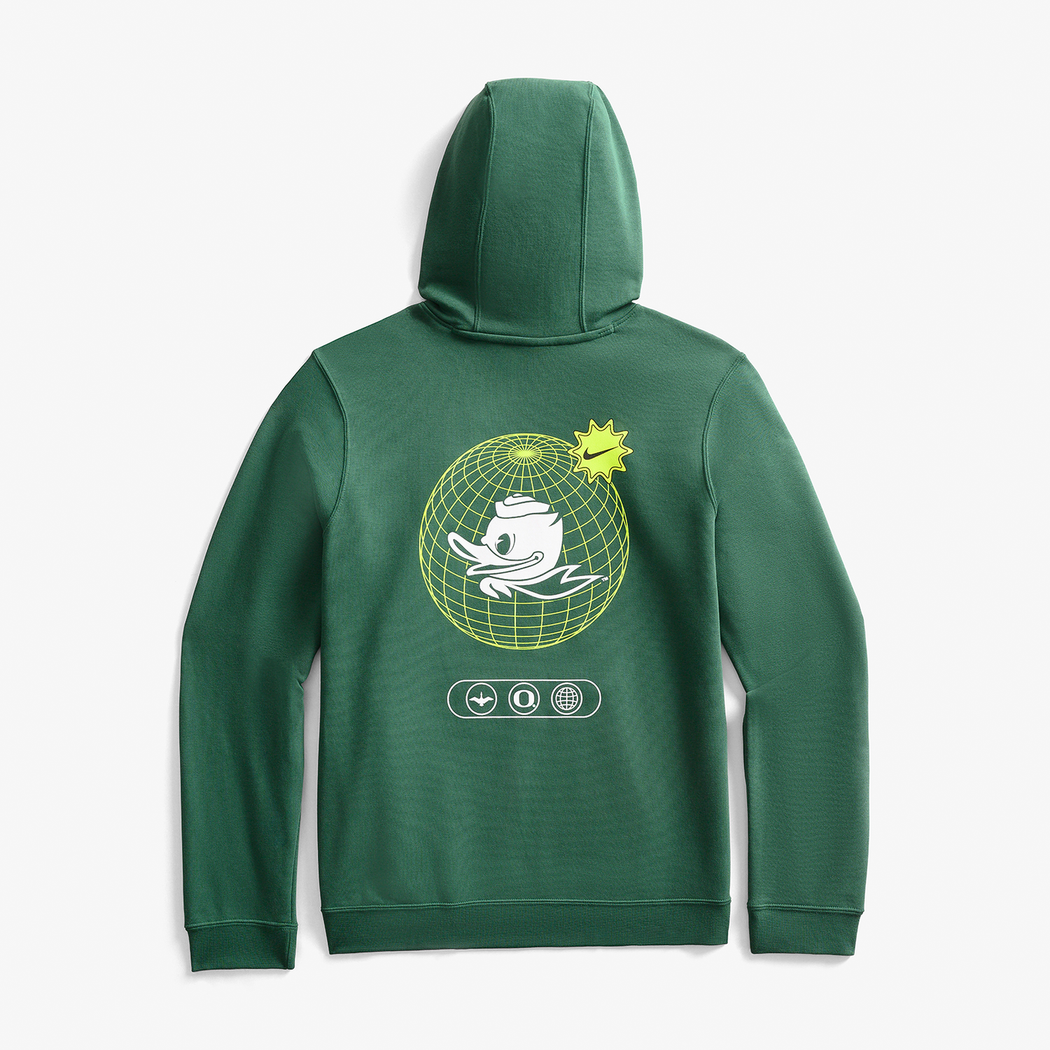 Green hoodie with a "World Wide Webbed" graphic design on the back against a white background
