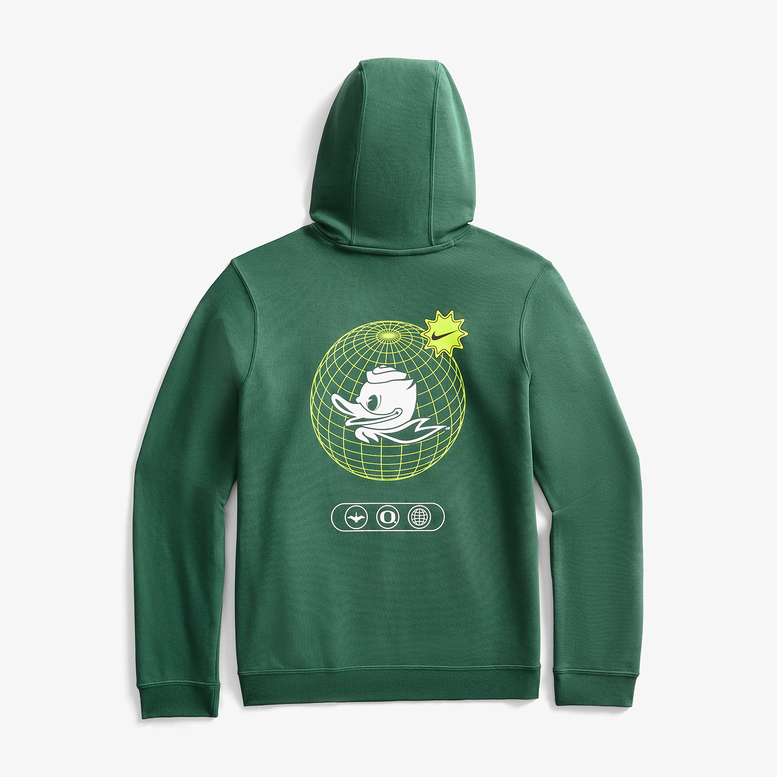 Green hoodie with a "World Wide Webbed" graphic design on the back against a white background