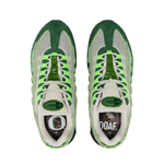 Green and white Air Max 95 sneakers with a DOAF logo on the sock liner on a white background