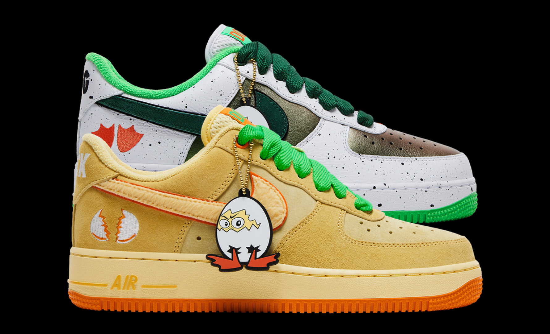 Colorful DOAF sneakers with cartoon character on a black background