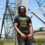 Jordon wearing a black DOAF tee with sneaker graphic