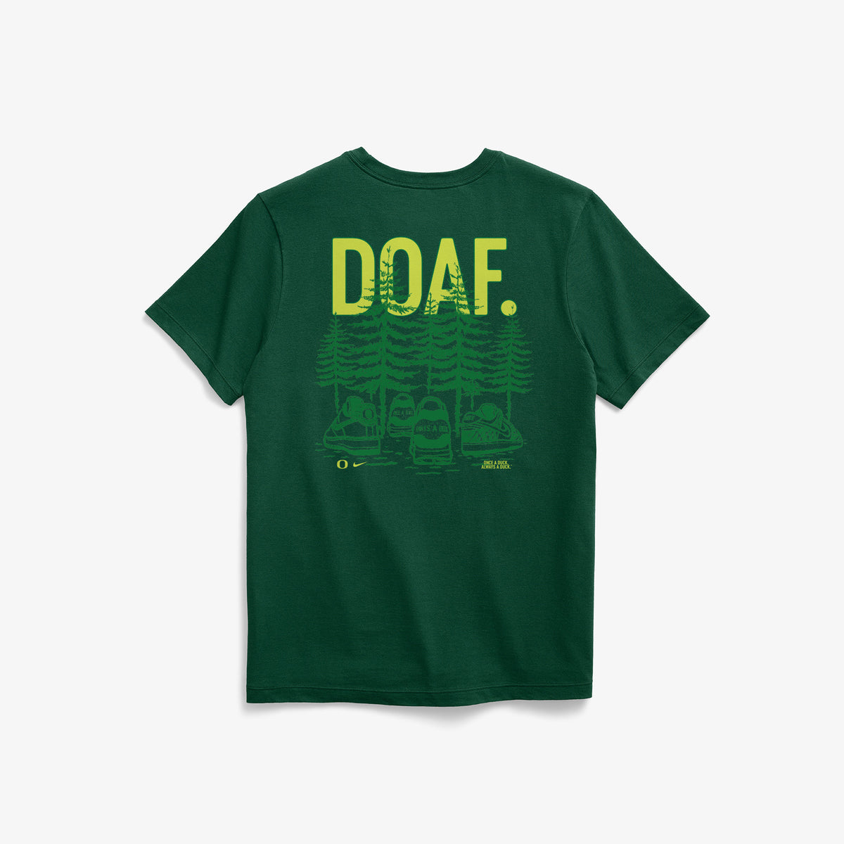 Green t-shirt with 'DOAF' text and graphic on a white background