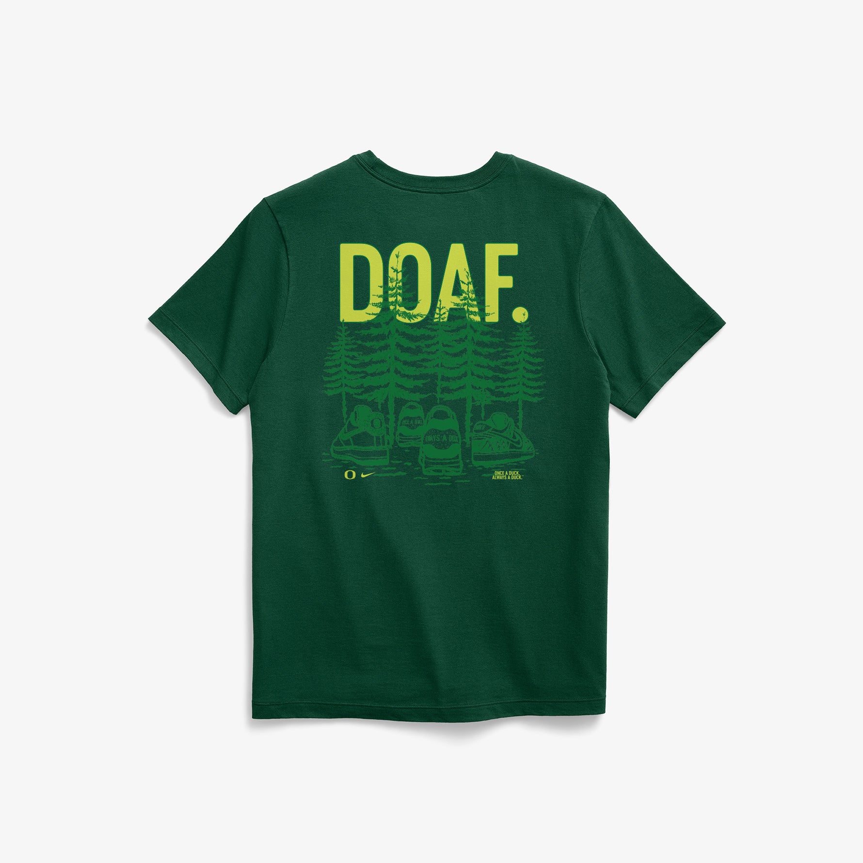 Green t-shirt with 'DOAF' text and graphic on a white background