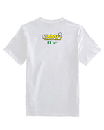 White t-shirt with a DOAF logo on the back against a white background