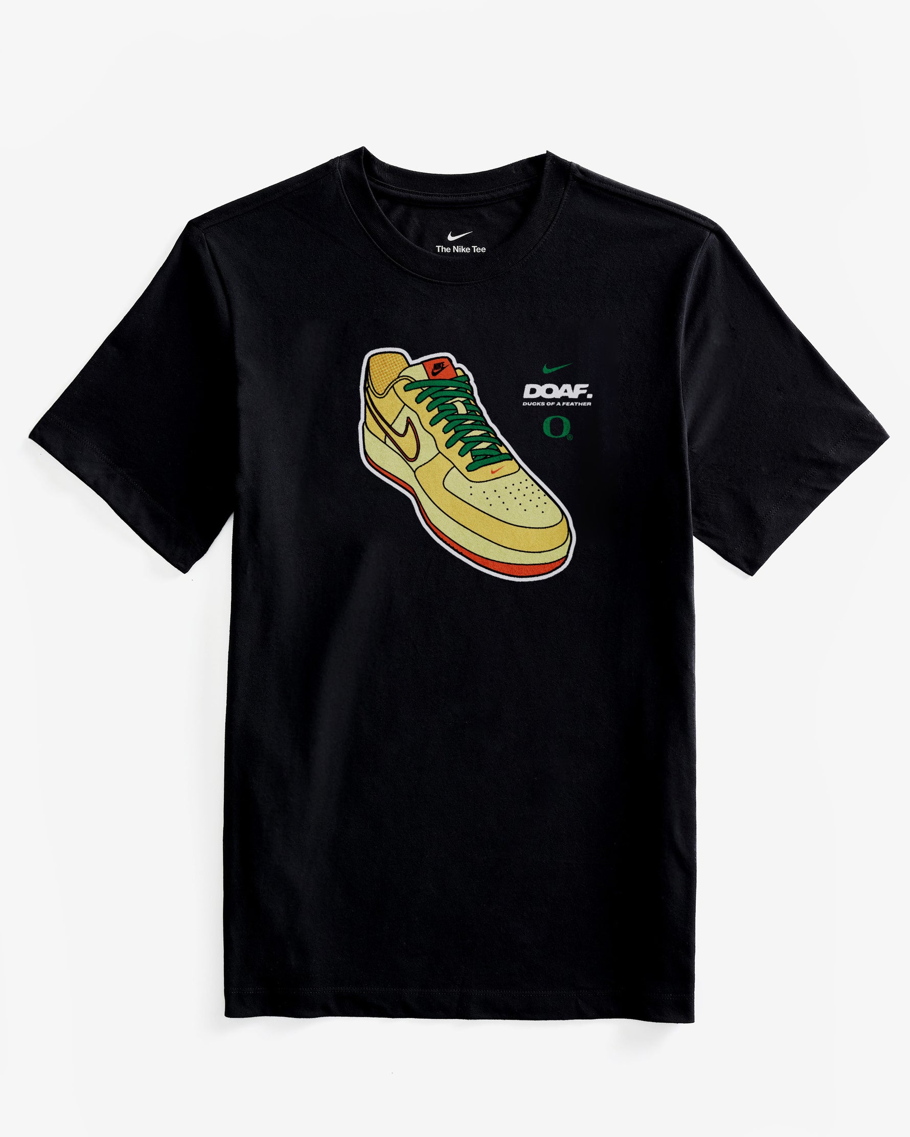 DOAF Hatched Collection Black t-shirt with a shoe graphic on a white background