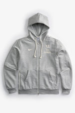 Gray Speedway zip up hoodie with DOAF logo on a white background