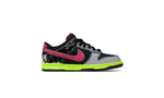 Sneaker with black, pink, and gray design on a white background. DOAF What The Duck Nike Dunk Low “Home”