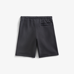 Back of the black shorts with a single pocket on the right leg on a light gray background